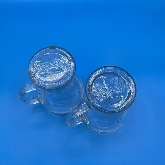 Vintage Lot of 2 Pepsi Cola Mug Glasses Embossed Bottom Design Handle - Picture 5 of 7